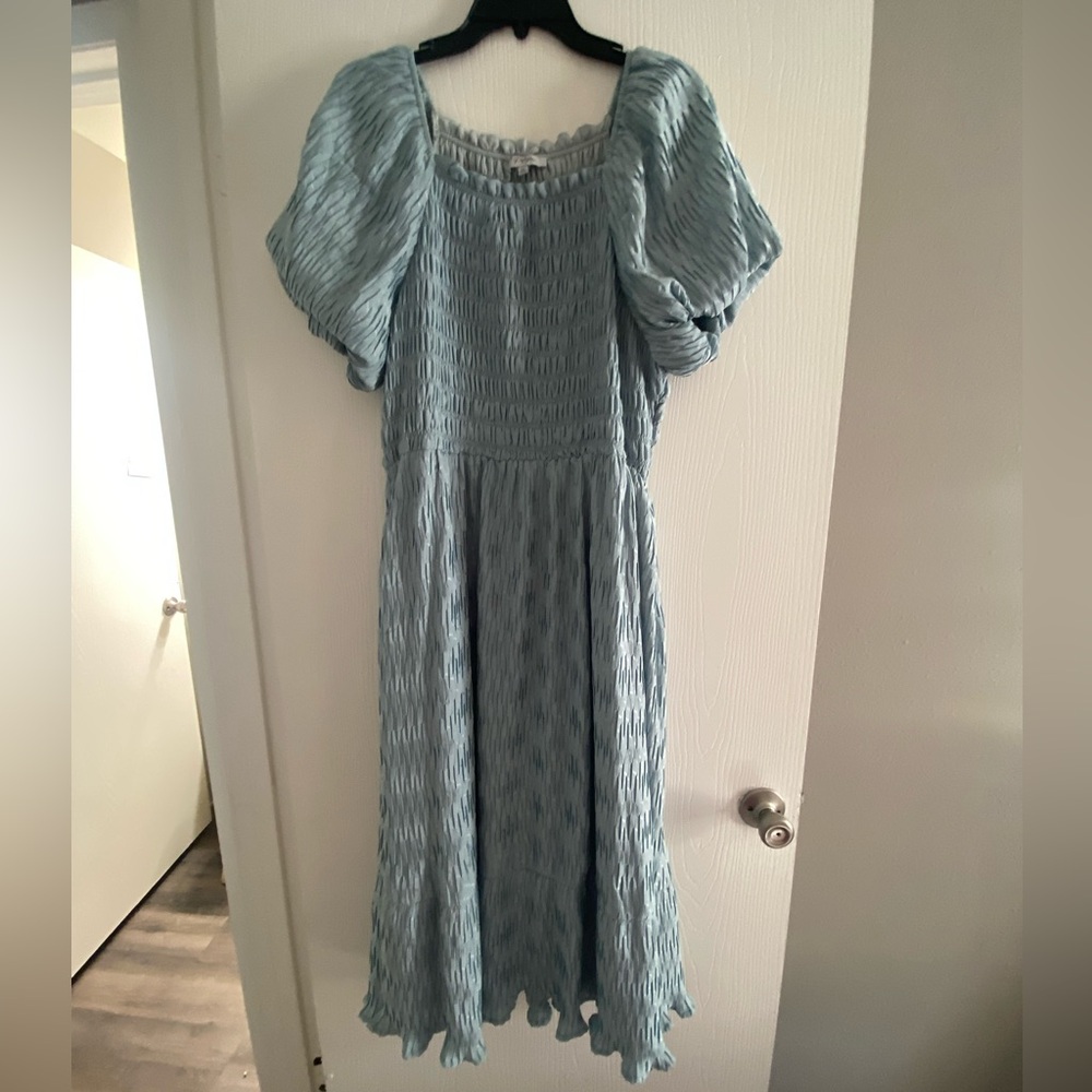 Polagram Textured Blue Midi Dress